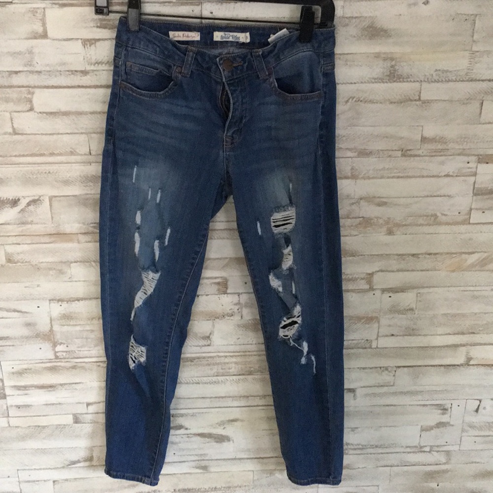 7/8 length blue ripped jeans